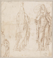 K 050
<br/>
Schetsen van canephori en van ovale lijst
<br/>
<em>Carpi, Girolamo da (1501-1556/1557)</em>